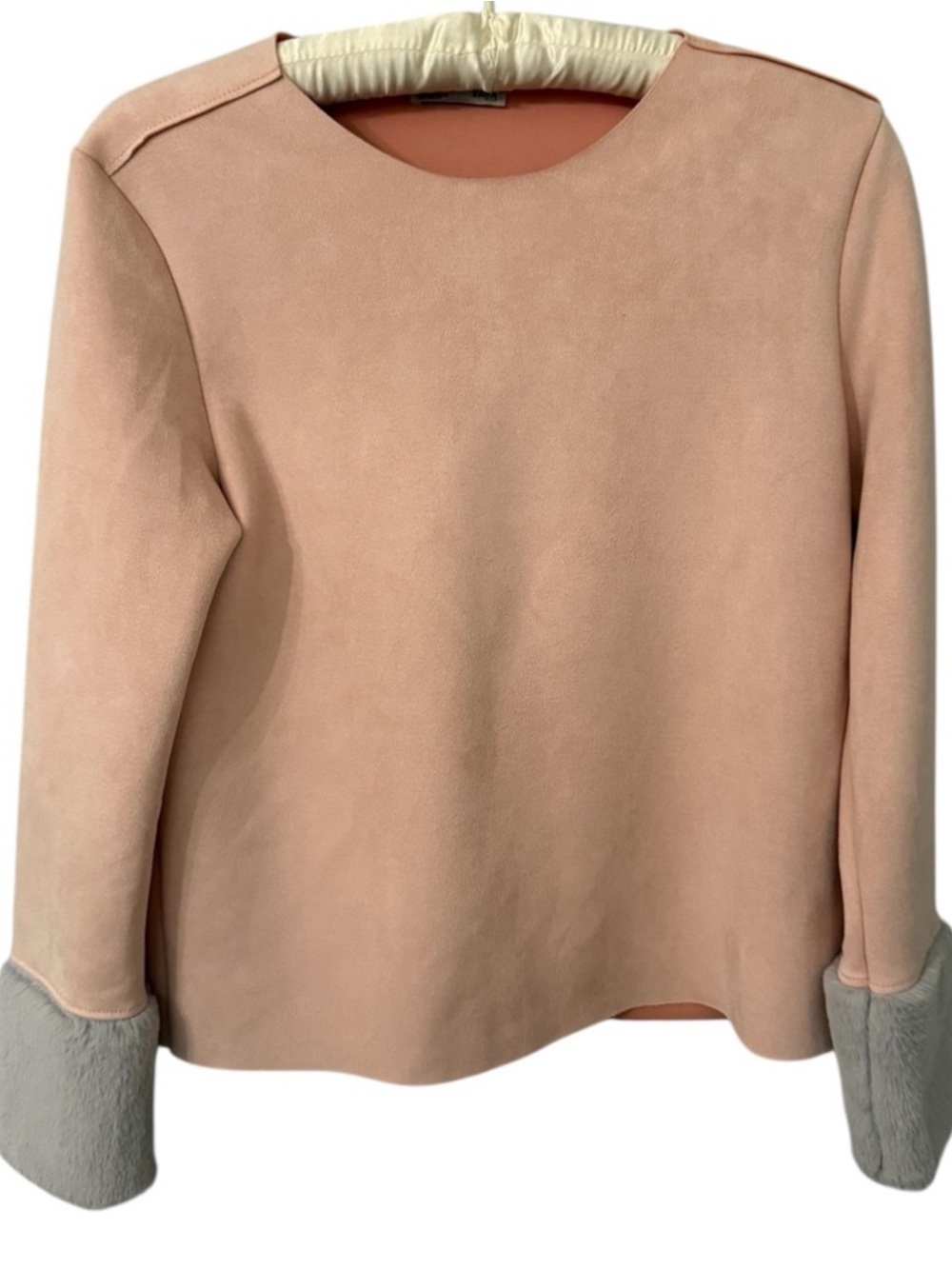 Zara Blush Pink Sweatshirt with Light Gray Faux Fur Cuffs